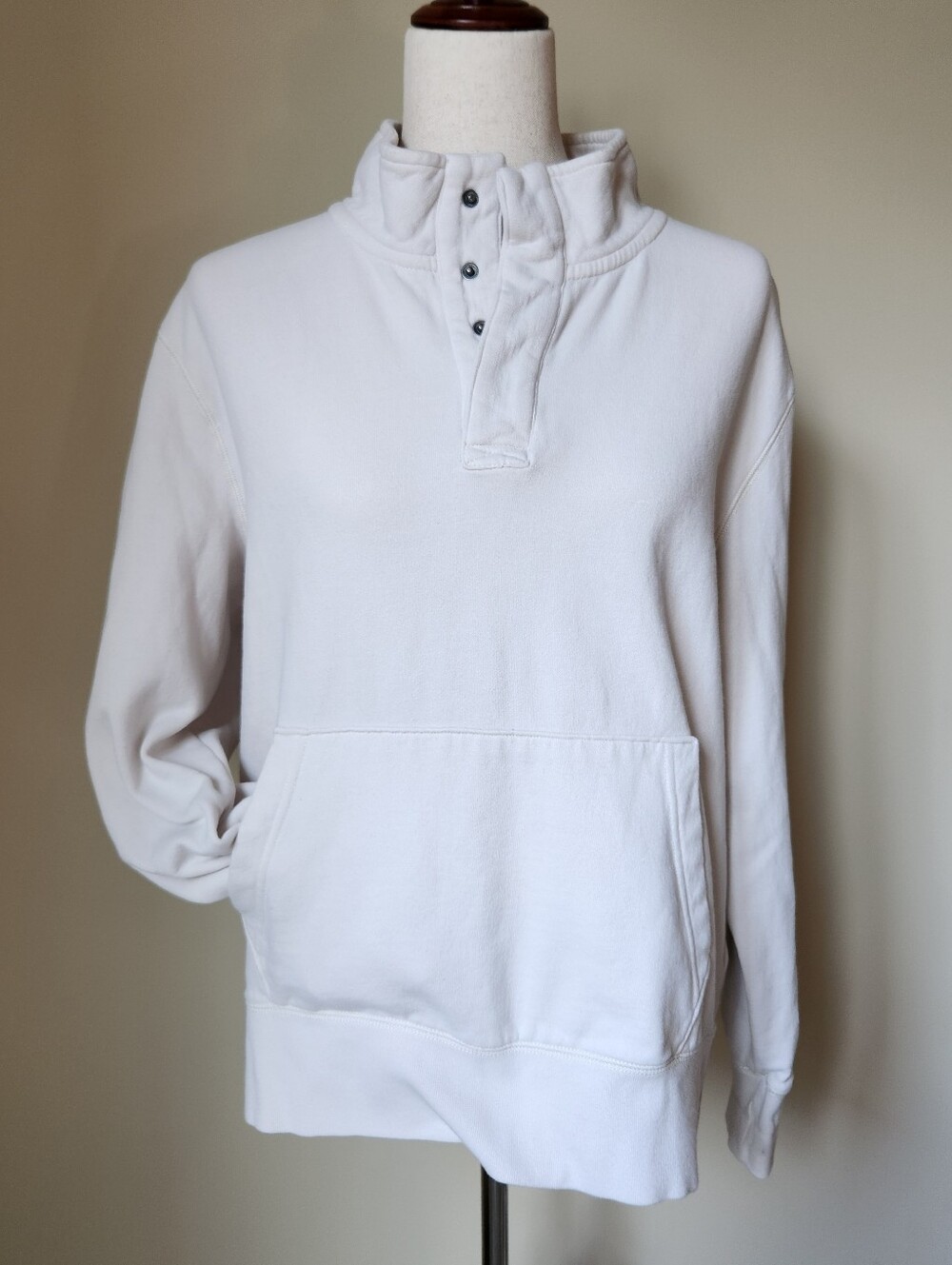 American Eagle Super Soft Button Quarter Snap Mock Neck Sweatshirt Cream Womens
